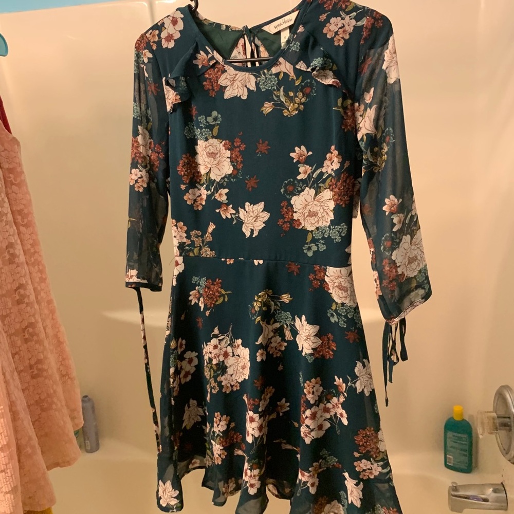 Green Floral Long Sleeve Dress